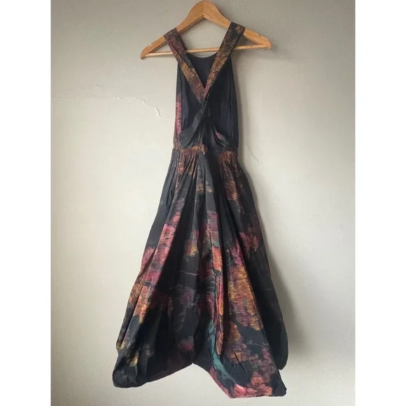 Ulla Johnson Leyna Gathered Printed Taffeta Midi Dress Floral Open Back Size 2